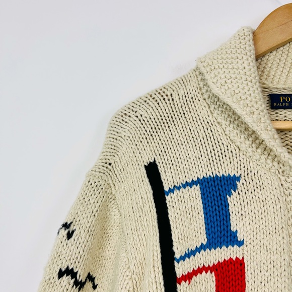Polo Ralph Lauren Cream Boating Nautical Chunky Knit Zipped Cardigan UK L - Picture 7 of 15